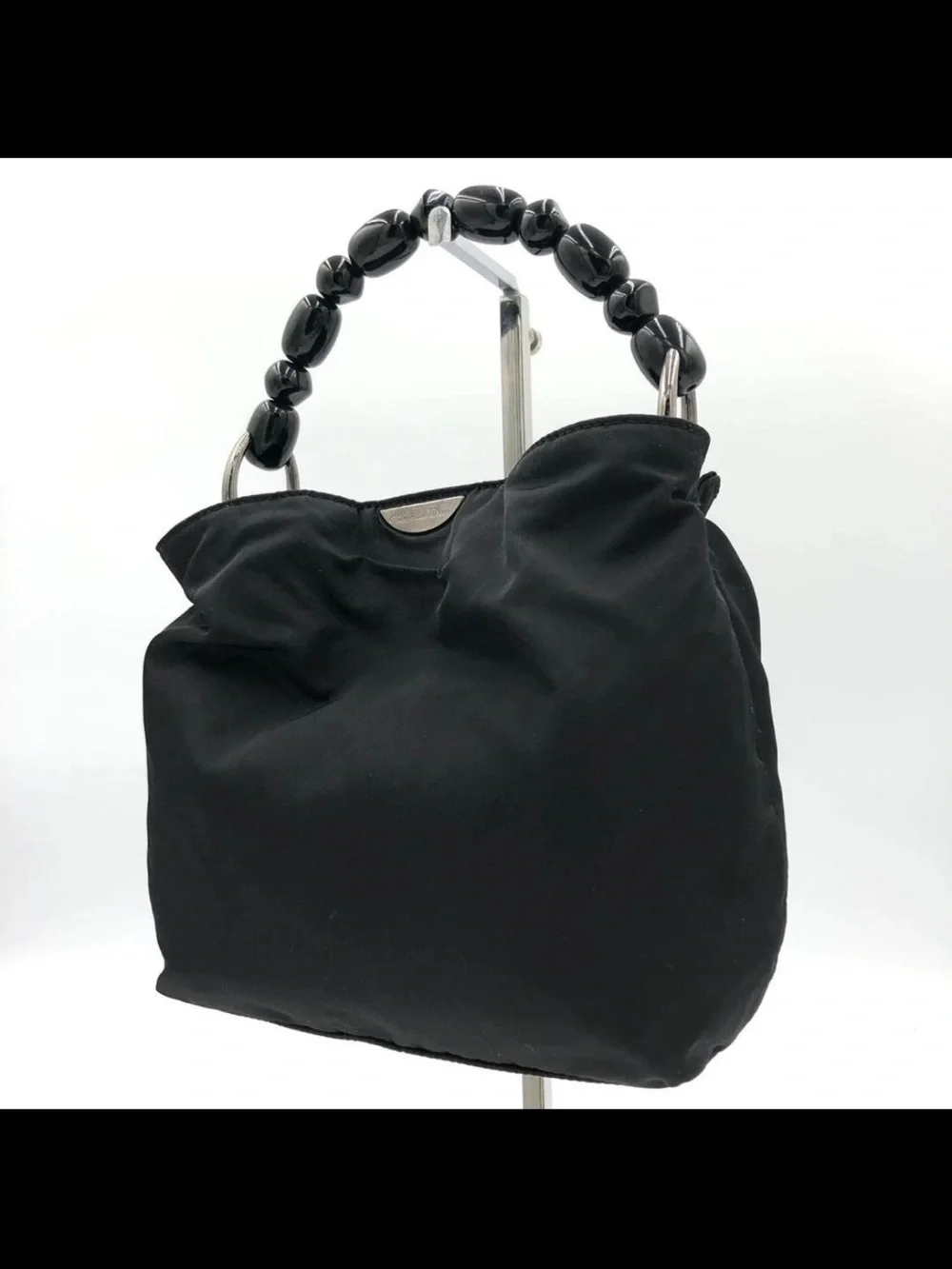 Dior Black Nylon Shoulder Bag with Beaded Handle